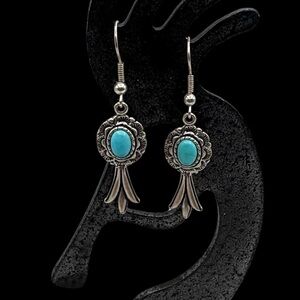Quoc QT Sterling Silver Faux Turquoise Squash Blossom Dangle Earrings